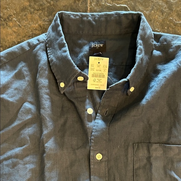 J. Crew Navy blue Linen Short-Sleeve Button-Down Shirt, size XL - Picture 2 of 5
